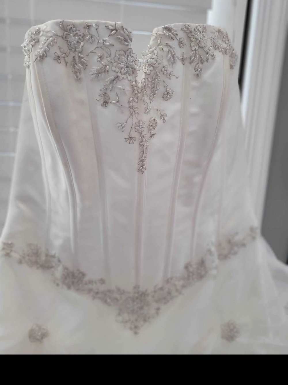 Ivory Strapless Beaded Floral Appliqué Wedding Gown